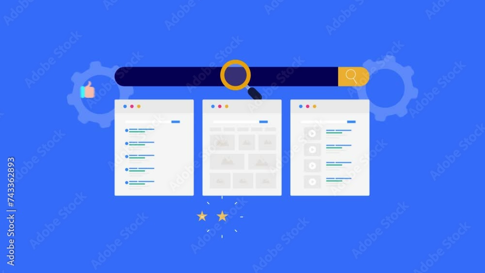 Poster user experience with search engine result page display website ranking, images and video on web brow