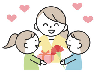 母の日に子供からプレゼントをもらう母親