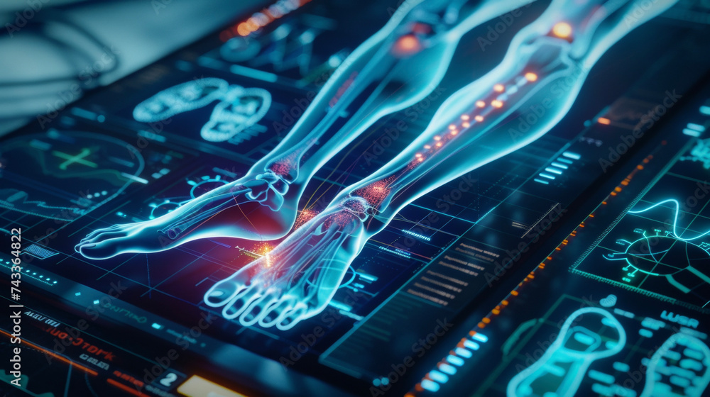 Poster an upclose view of a digital device with an ai diagnostic animation of a skin condition on a human l