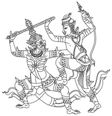 Tattoo art giants fight angels in thai literature sketch