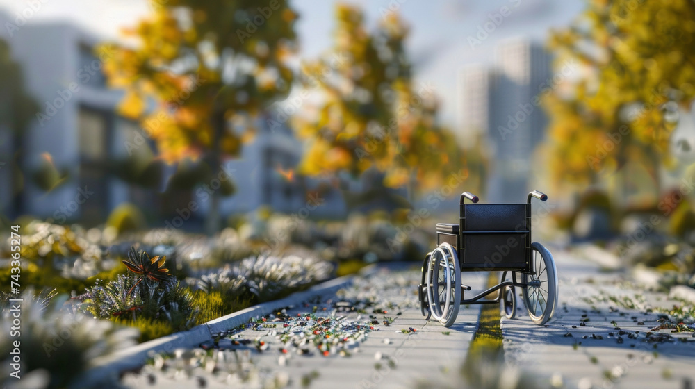 Poster a closeup of an argenerated landmark in the distance demonstrating how the app can help wheelchair u