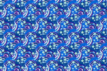 日本の伝統紋様_千代紙_鱗波花_藍
