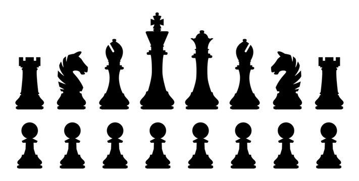 Editable vector silhouettes of a set of standard chess pieces