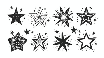 Sparkles Stars symbol sign icon set. White Black
