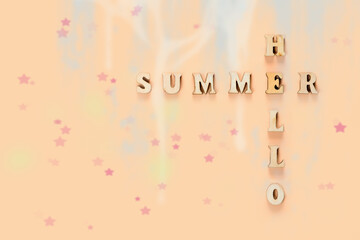 Hello Summer - text from letters on an orange background.