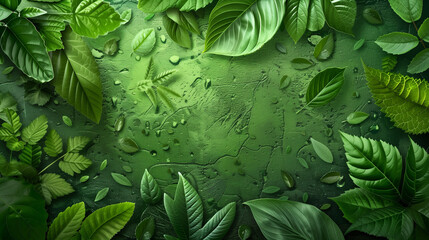 green leaves background, eco friendly green background decorated with leaves copy space for text, green environment wallpaper, background for eco friendly banner 