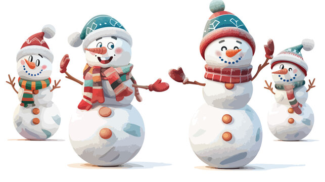 Snow man winter characters vector set. Snowman 3d