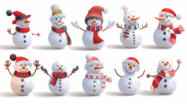 Snow man winter characters vector set. Snowman 3d