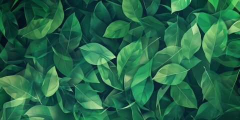 Fototapeta na wymiar Dense foliage of layered green leaves, representing a lush and thriving natural environment.