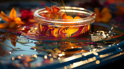 Festive Holiday Table Decor: Cozy Candlelight, Hot Tea & Wine, Food and Firelit Celebration with Gold Accents for Winter Christmas xmas Cheers, generative AI