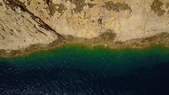 ocean beach view aerial drone shot, travel adventure footage