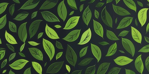 Striking contrast of luminous green leaves against a dark background, creating a bold and vibrant eco pattern.