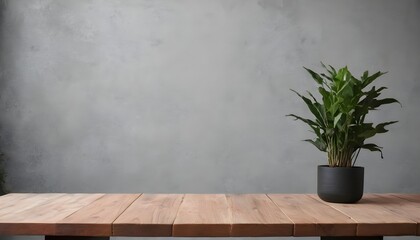 Minimal Scandinavian contemporary empty wooden table with sunlight. Simplistic, plants, flowering plants. 