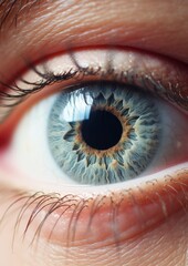 A close up of a person's eye with blue iris. Generative AI.