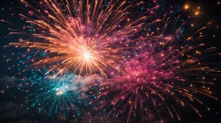 Colorful fireworks in the night sky. Generative AI.