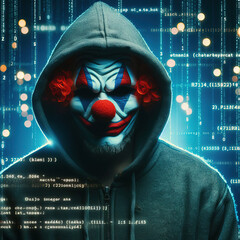 Anonymous hacker with hood with programming codes and symbols, hacking computer system
