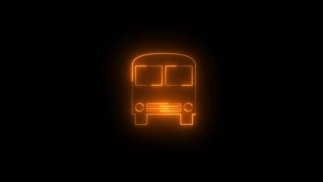 Neon glowing brown bus icon animation in black background
