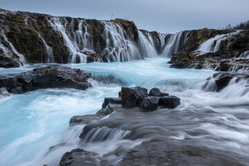 Close-up of a famous Bruarfoss waterfall rapids in the south of Iceland