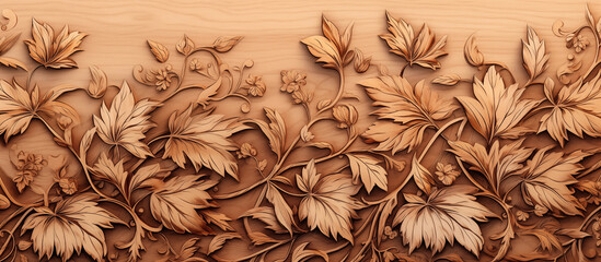 floral foliage on wooden engraving pyrography