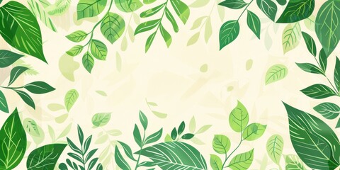 Fresh green leaf border on a warm cream background, embodying a serene, eco-centric design.
