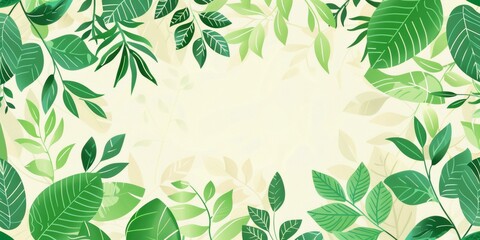 Fresh green leaf border on a warm cream background, embodying a serene, eco-centric design.