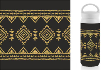 Vector traditional ornamental Ethnic pattern on tumbler mock up. Embroidery colorful trend ethnic pattern. Design for ikat, blanket, fabric, clothing, carpet, textile, ethnic, batik, embroidery.