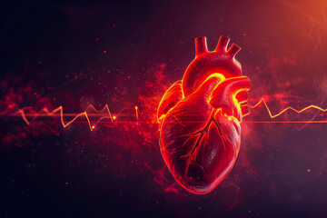 heart with a red color and a organ shape and a health overlay on the beat