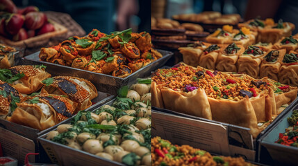 Vibrant Market Buffet: Delicious Cuisine and Sweet Treats for Every Meal at our Traditional Restaurant, generative AI