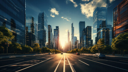 Obraz premium Banks and office buildings, Skyscrapers in modern city, International corporations.
