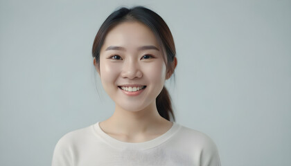 Portrait of a Cheerful Asian young woman, girl. close-up. smiling - obrazy, fototapety, plakaty