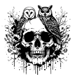 Papier Peint photo Crâne aquarelle illustration logo design tattoo art watercolor skull bones and bird.