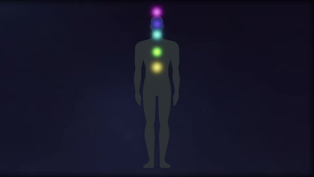 chakras light up on human body. Kundalini awakening