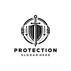 Sword and shield logo design, protection logo vector