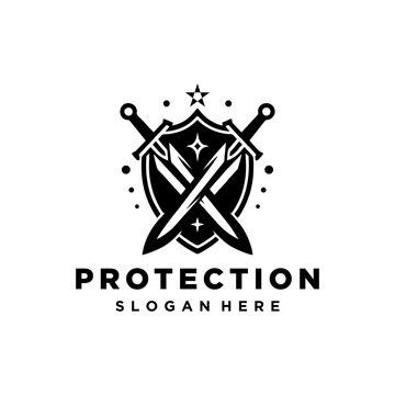 Sword and shield logo design, protection logo vector