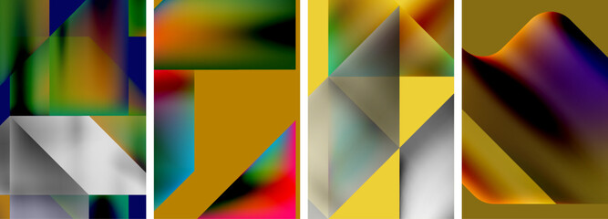 Fototapeta premium Set of colorful geometric posters - round shapes and circles with fluid color gradients. Abstract backgrounds for wallpaper, business card, cover, poster, banner, brochure, header, website