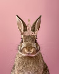 This charming image features a rabbit donning a petite crown, exuding a regal and whimsical vibe