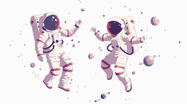Two astronauts in the space cartoon flat vector i