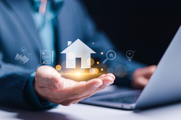 Real estate concept, interest rate, Investment planning, business real estate. Businessman use...