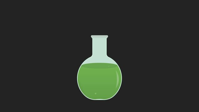 green liquid bubbling in potion bottle. Poison and dangerous substance