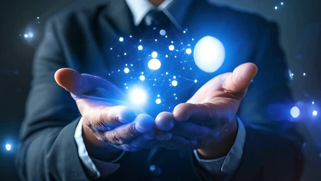 Business or owner man hold circle of network structure HR Human resources. Business leadership concept. Management and recruitment. Social network. Different person, business, leader