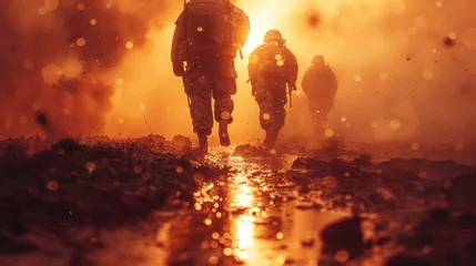 Fotobehang Military of soldiers walking on the war. © sirisakboakaew