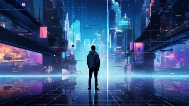 digital illustration modern glitch art cyberpunk flat design. technology background. seamless looping overlay 4k virtual video animation background 