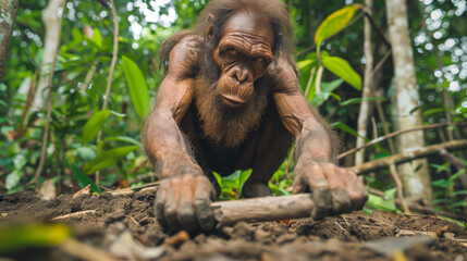 Echoes of Evolution: Tool Usage by Early Human Ancestor in Ancient Rainforest