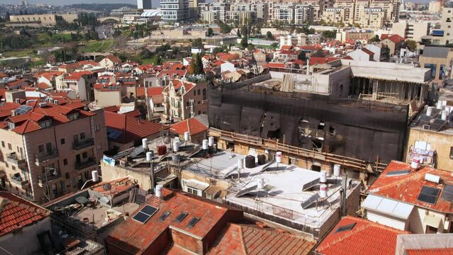 Untitled PrJerusalems Mahane Yehuda market houses rooftops, Aerial viewoject