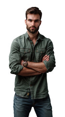 Fototapeta premium Isolated, transparent, no background, Handsome Male Actor in Confident Pose on Gray Background - Full Body Isolated Mockup