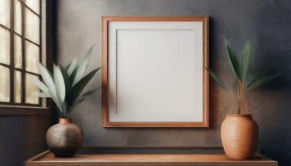 frame on the wall with flowers, Mockup poster frame close up, 3d render