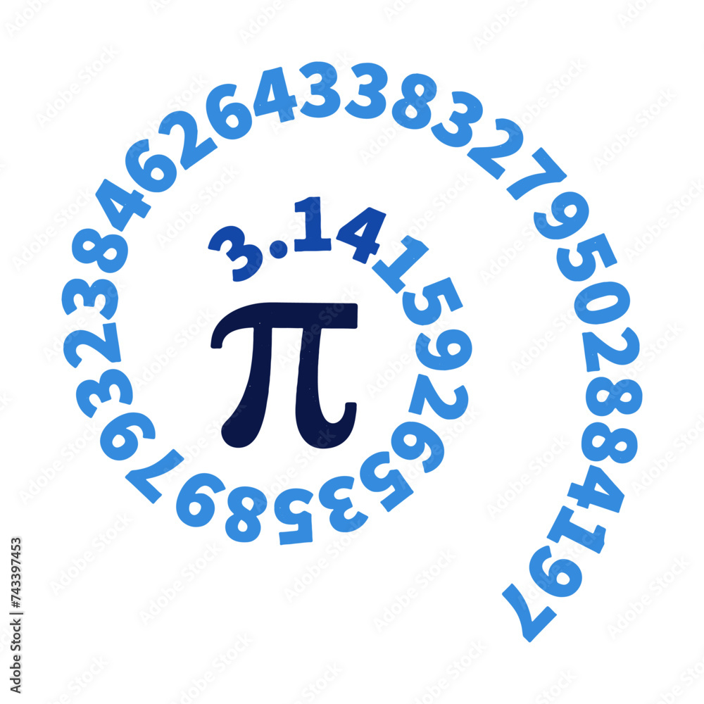 Poster 3.14 pi science spiral with digits vector mathematics illustration. math background