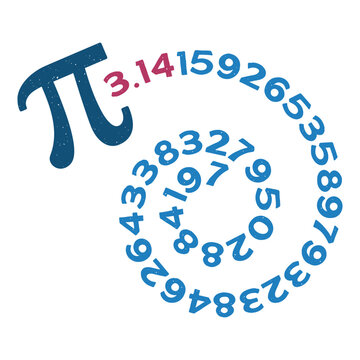 3.1415 PI Spiral vector Irrational Number & Mathematics distressed illustration. Math banner