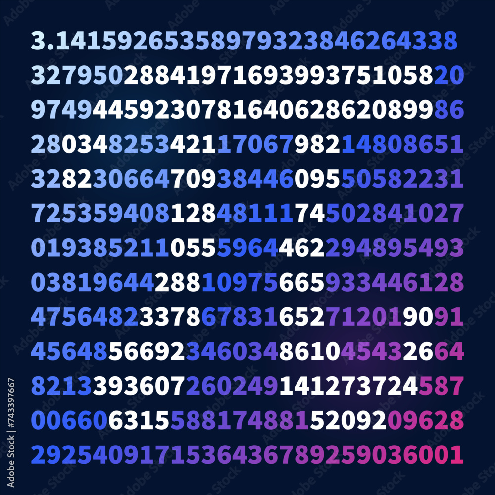 Poster 3.1415 pi vector math illustration or banner. mathematics colorful background