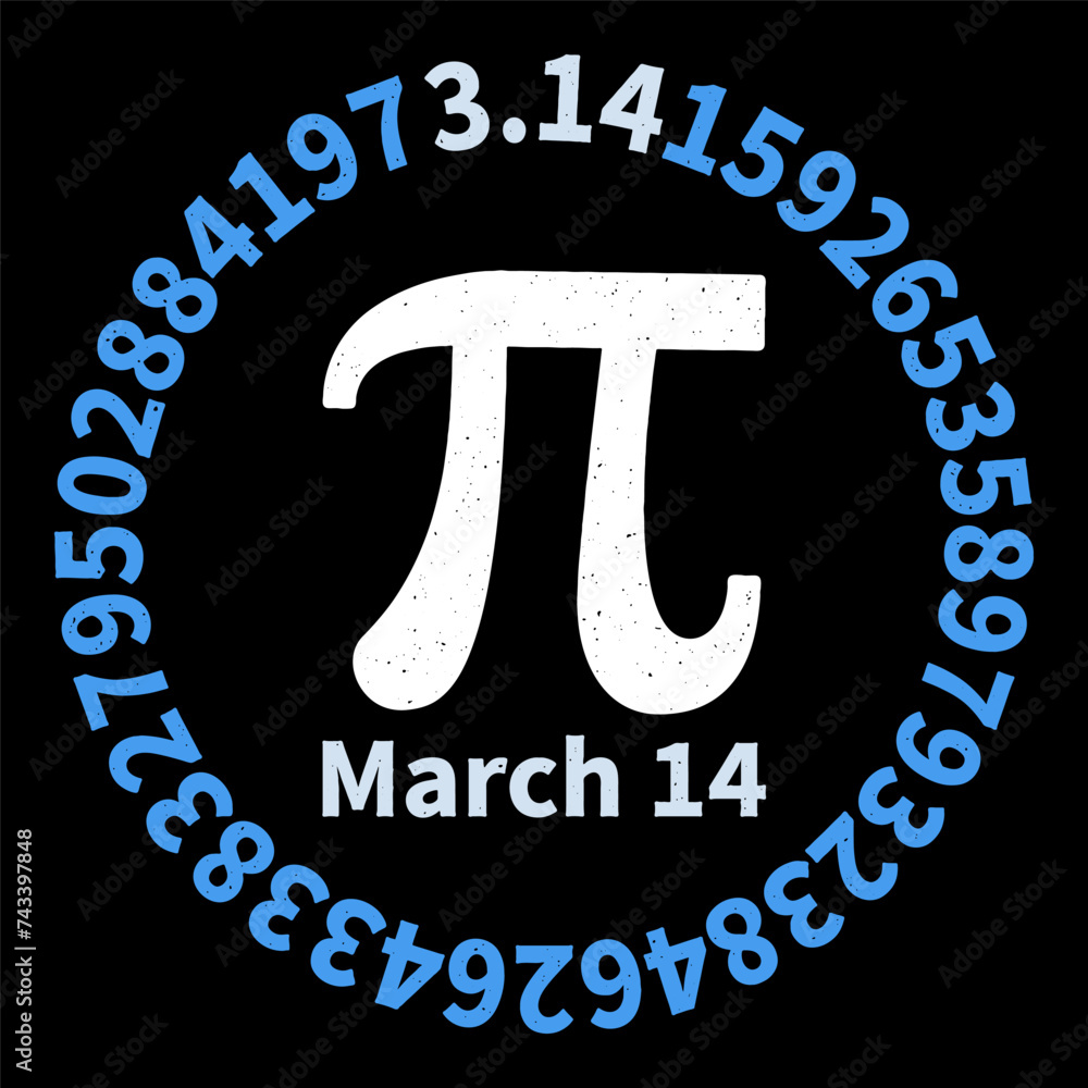 Poster march 14 pi day round vector vintage background. pi digits in circle shape mathematics distressed il